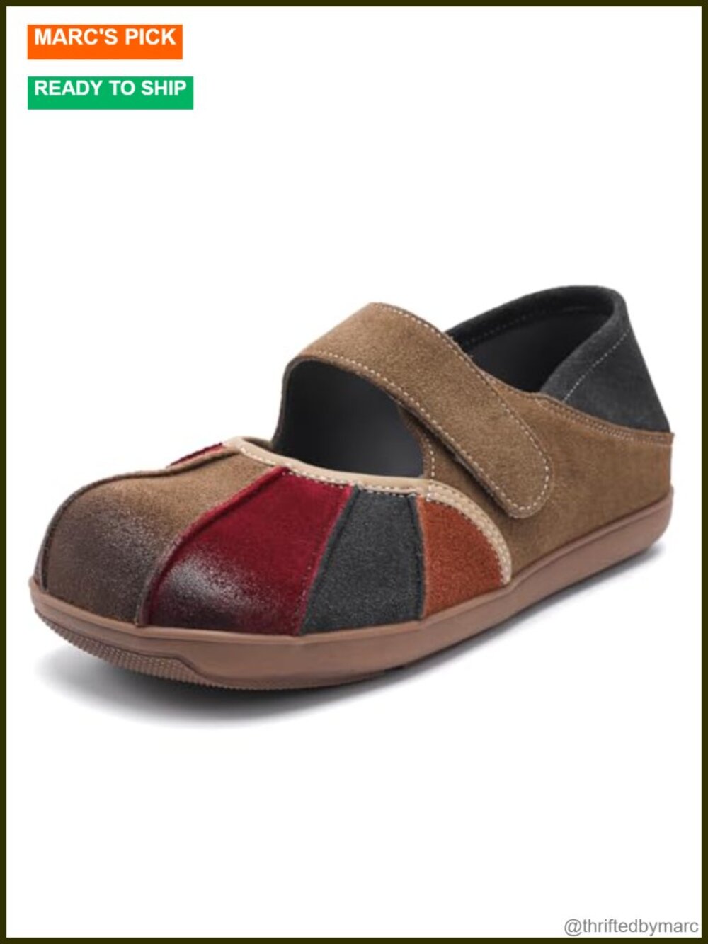 Suede Loafers Slip On Multi Color Stitching Leather Flats